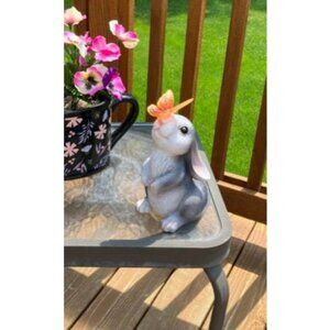Garden Statue Outdoor Decor-Rabbit with Solar Butterfly Changing Lights